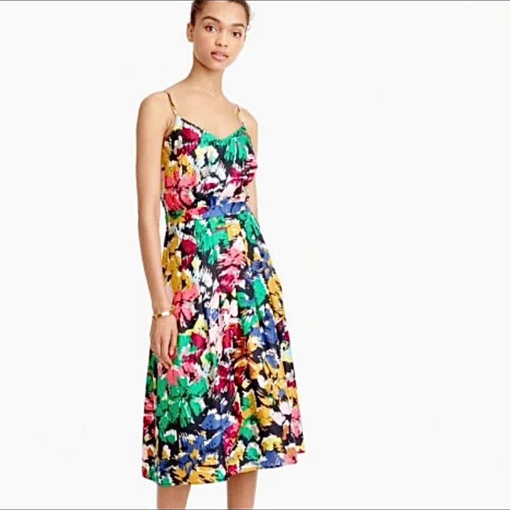 J. Crew Water Color Paint Strokes 100% Silk Abstract Floral Dress Size 4